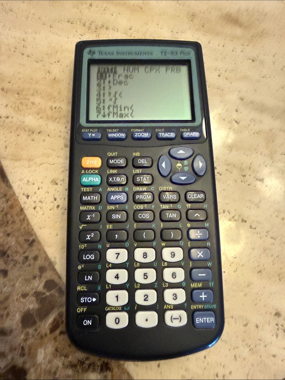 Texas Instruments TI-83 Plus Graphing Calculator - Black with White & Blue Keys
